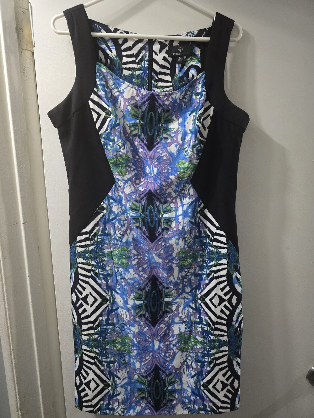 Ronni Nicole Blue & Black Kaleidoscope Sheath Dress